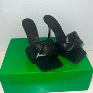 Bottega Veneta Lido Woven High Heel Slide Sandals
